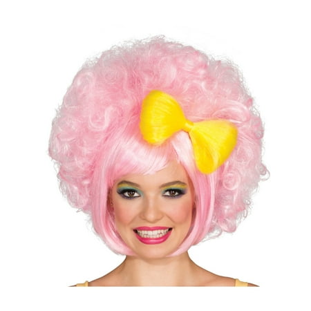 womens 80s pastel pink harajuku anime costume cutie doll wig with yellow bow
