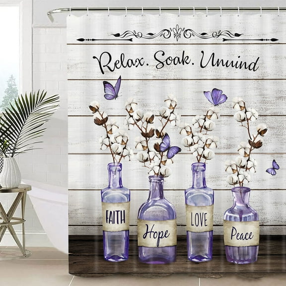 Drgilau Purple Floral Polyester Shower Curtain, 72" x 72" Waterproof