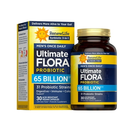 Ultimate Flora Probiotics for Men | 65 Billion CFU | 30 Delayed Release Vegan Capsules | by Renew Life