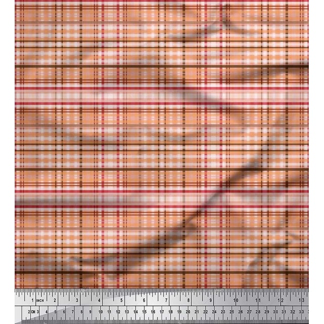 Soimoi Poly Georgette Fabric Plaid Check Print Fabric by Yard 42 Inch Wide