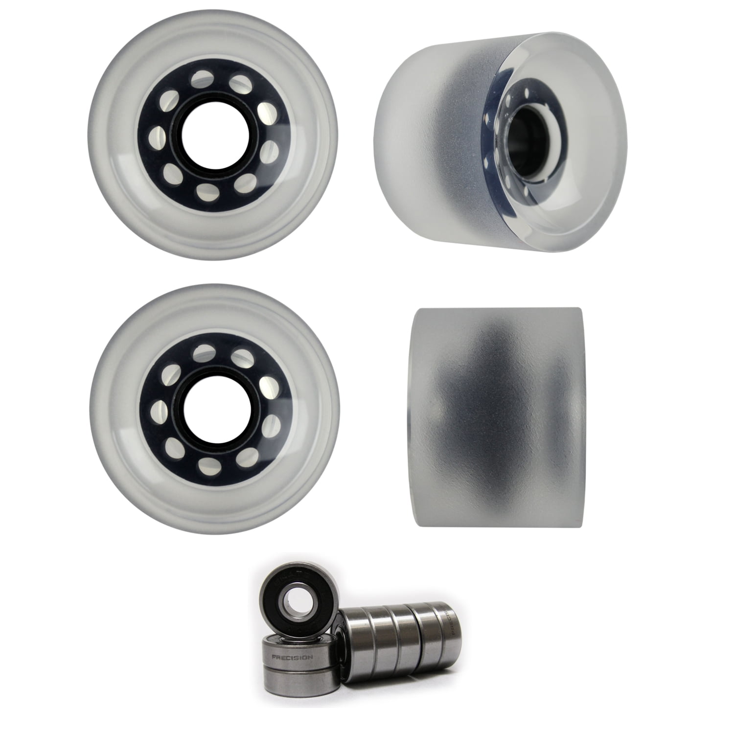 SLIDING LONGBOARD WHEELS 70mm 82A Stone Ground CLEAR WITH ABEC 7