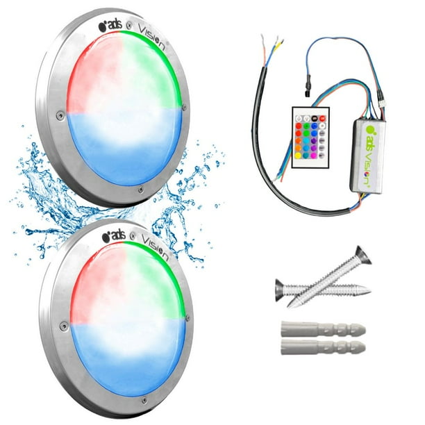 2 Lámparas LED Sumergible Para Alberca de nicho o sobreponer ADS PL 80W 27CM Multicolor RGB Con Transformador