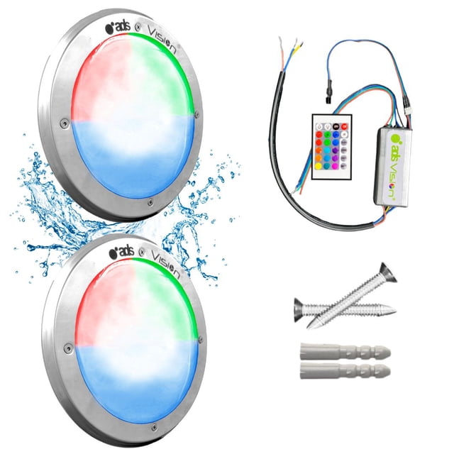 2 Lámparas LED Sumergible Para Alberca de nicho o sobreponer ADS PL 80W 27CM Multicolor RGB Con Transformador