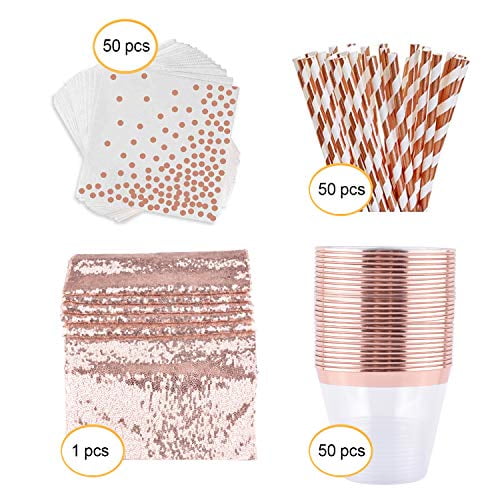 Ougold Rose Gold Party Decorations Birthday Kit Bridal Shower Decoration Napkins Table Runners 12 X 108 Happy Birthday Set Gold Rose Plastic Cups Paper Straw 151 Pack Walmart Com Walmart Com