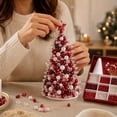 thumbnail image 3 of Diy Beaded Christmas Tree Kit with Red and White Pearls, 1 Set, Red, for Holiday Table Centerpiece, Tabletop Decoration, 3 of 4