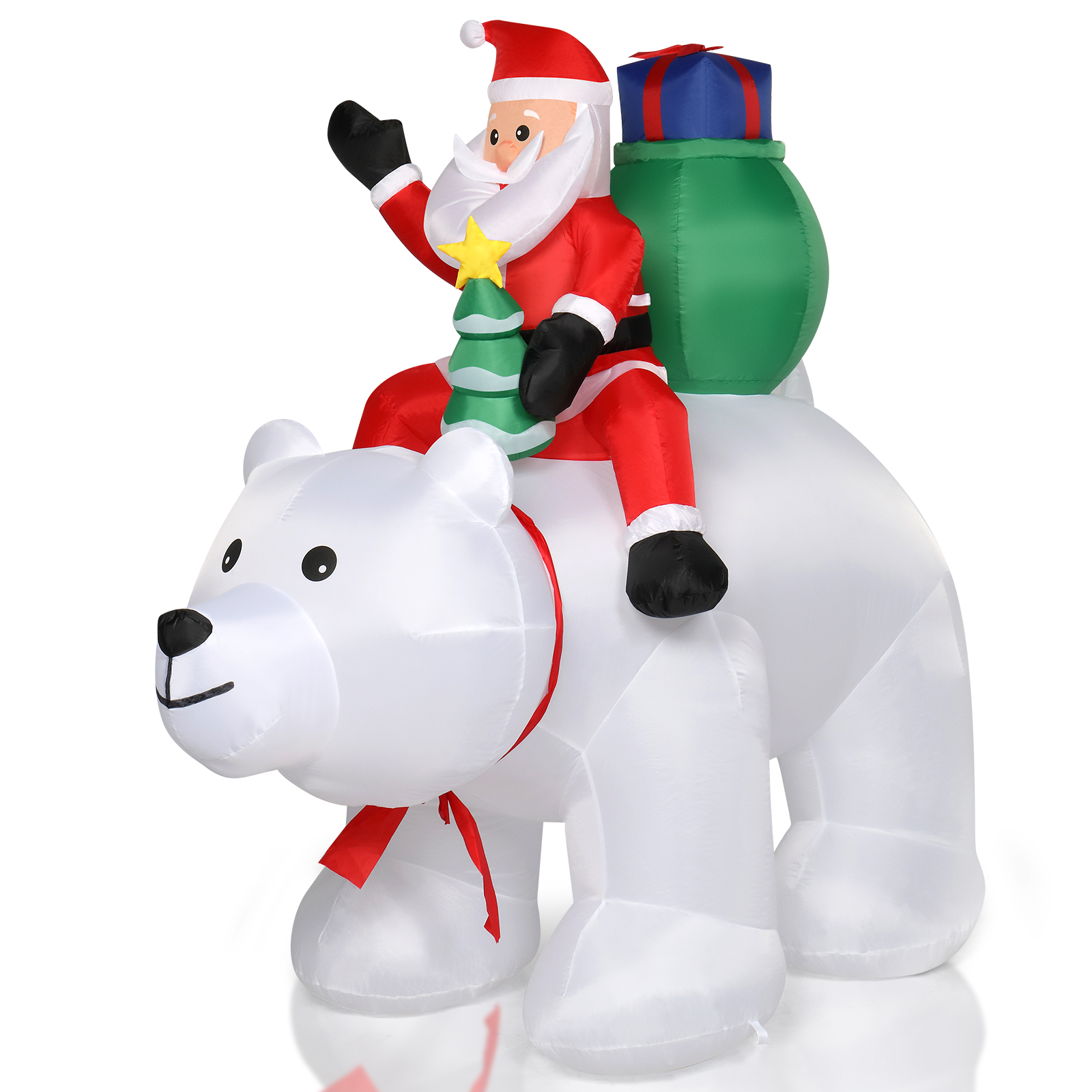 Astoutdoor 6 ft Santa Claus Rides Polar Bear Holiday Decoration with 7 LED Lights, Polyester