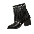 thumbnail image 2 of Willtoo Women's Tassel Cowboy Cowgirl Boots with Studded Dress Ankle Booties Fringe Chunky Heel Western Boots Black, 2 of 6