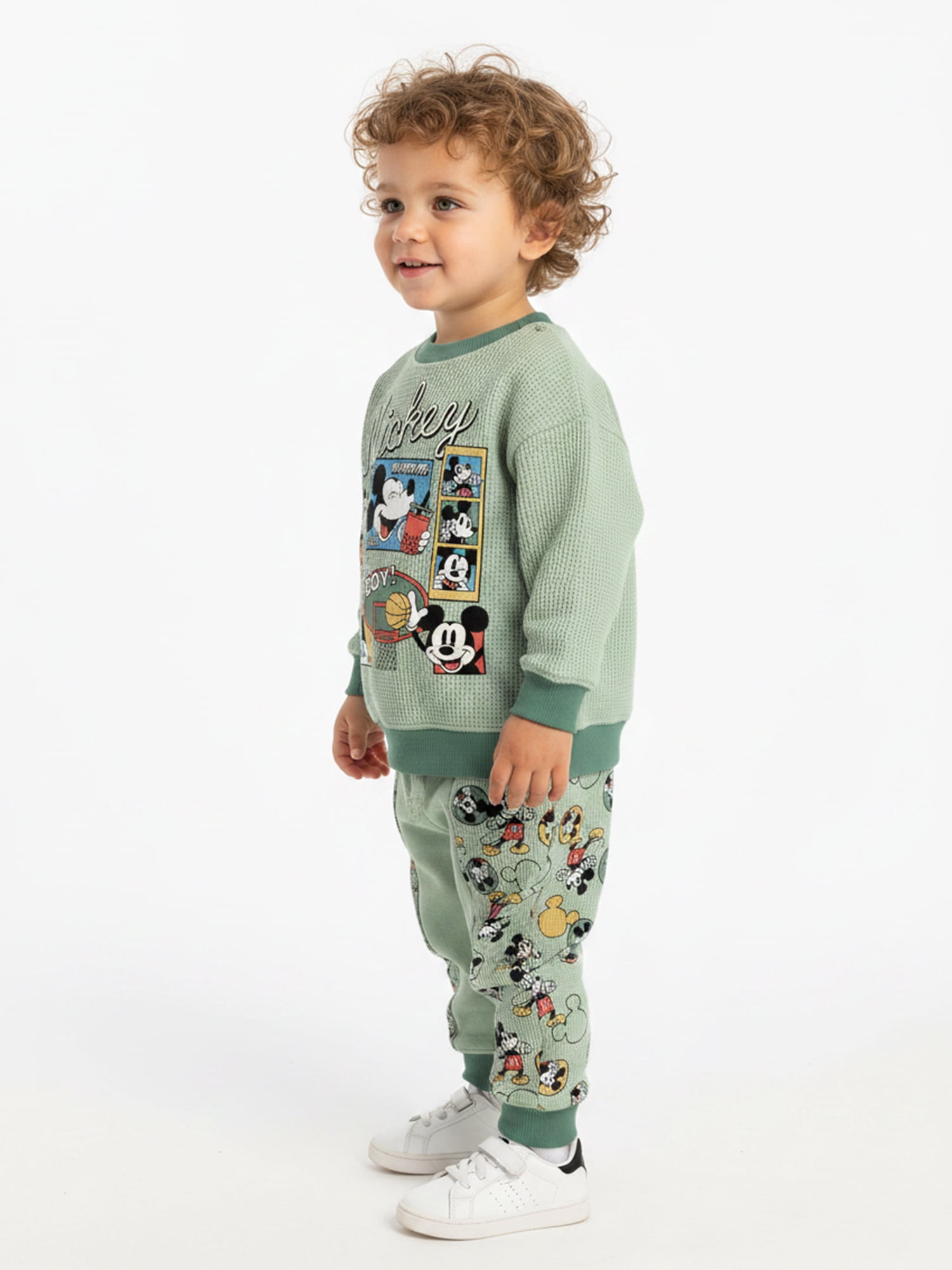 Mickey Mouse Baby Boys Waffle Knit Top and Pants Set, 2-Piece, Sizes 0M-24M