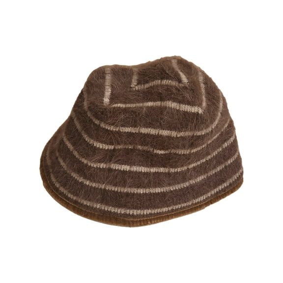 Womens Brown Striped Angora Blend Bucket Hat Cap