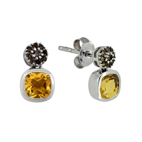 1.62 ct Citrine Smoky Quartz 925 Sterling Silver Stud Earrings