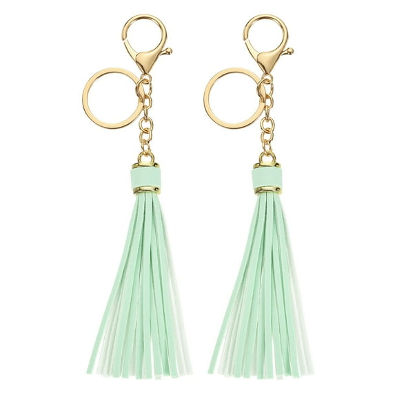 2Pack Leather Keychain Tassels with Lobster Clasp Key Ring, Light Green