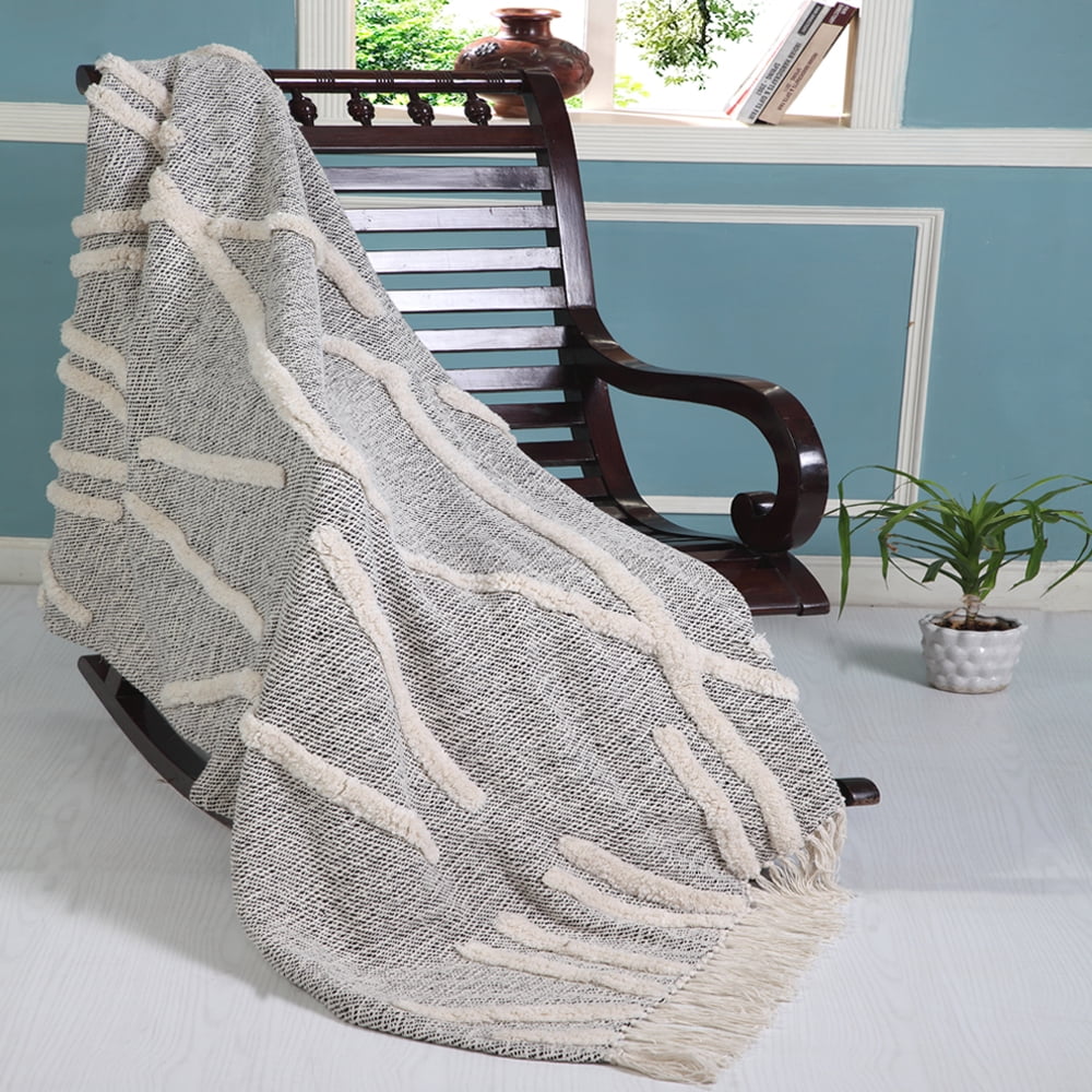 LR Home Ruby Gray/White Diamond Shag Lightweight Cotton Throw Blanket, 50" x 60"