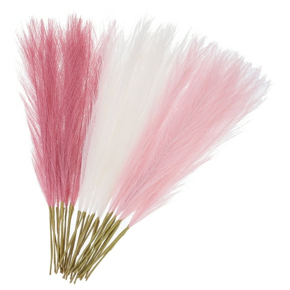 30Pcs Faux Pampas Grass Decor,17.7 Inch Artificial Pampas Grass Short Stems Vase (Bean Paste/Milky/Light Pink)