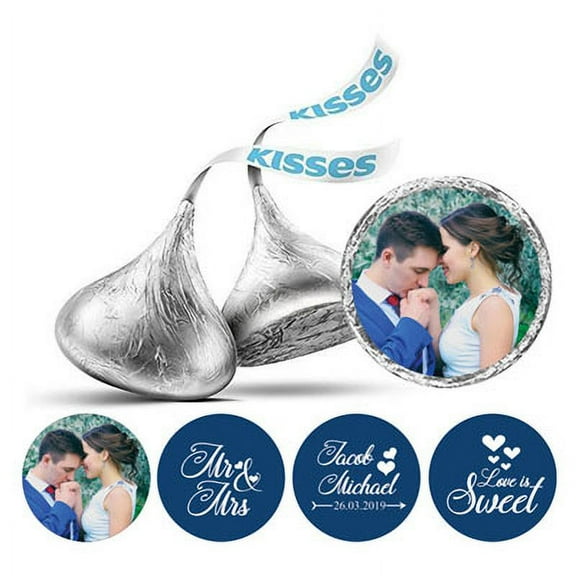 Darling Souvenir Personalized Love Is Sweet Wedding Photo Stickers Candy Labels DIY-Navy Blue