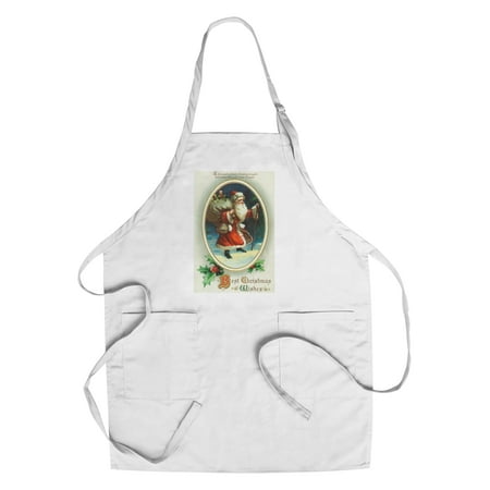 Best Christmas Wishes Scene with Santa Holding Big Bag (Cotton/Polyester Chef's
