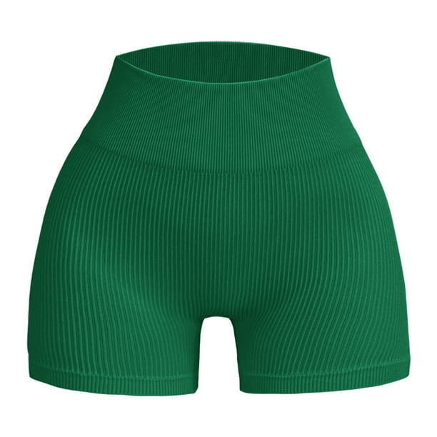 Pantalones cortos de entrenamiento sin costuras y acanalados para mujer: cintura alta, elásticos para yoga/gimnasio, talla real, tallas asiáticas, lavado a mano en frío.