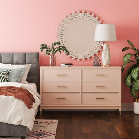 CosmoLiving by Cosmopolitan Westerleigh 6-Drawer Dresser, Pale Pink