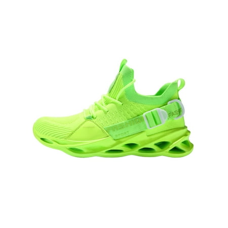 

SIMANLAN Unisex Trainers Mesh Sneakers Lace Up Athletic Shoes Womens Comfort Flats Mens Blade Shoe Fluorescent Green 8.5