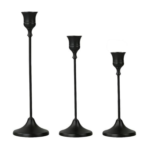 3PC Black Candles Holder Metal Candlestick Holders Taper Dining Table Halloween Decorative Centerpiece for Christmas Party Housewarming