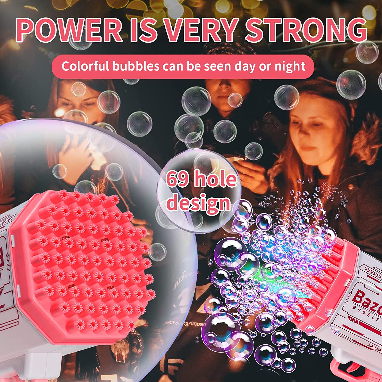 Bubble Gun, Bubble Machine for Kids, 69 Holes Rocket Bubble with 20 Packs  of Bubble Solution, Bubble Launcher Children's Toys