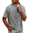 thumbnail image 2 of GrmtClth Mens Denim Shirts Vintage Short Sleeve T-Shirts Breathable Henley Tops Fashion Quarter Zip Blouse Gray M, 2 of 8