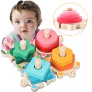 Sytle-Carry Wooden Stacking Toy for Toddles 3  Years Old Shape Color Recognition Blocks Matching Puzzle Stacking Games Montessori Educational Toys