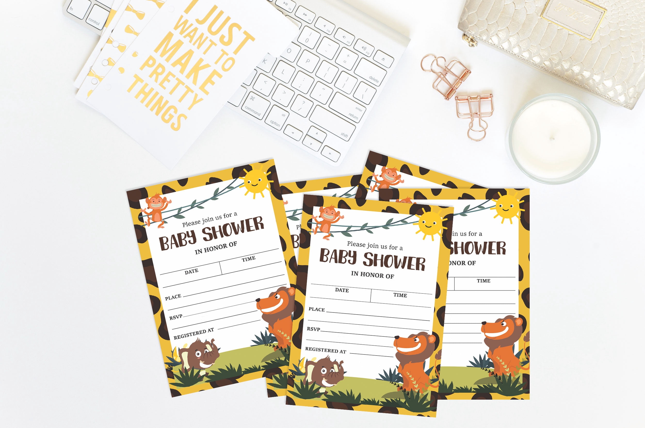 Inkdotpot 30Jungle Animals Baby Shower Invitation Cards Gender Neutral Fill In Blank Invites