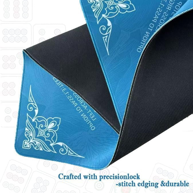 Mahjong Mat Non-Slip 31.5x31.5 Inch | Noise Reduction Game Table Mat with Carrying Bag - for Mahjong (Blue/Four-Leaf Clover)