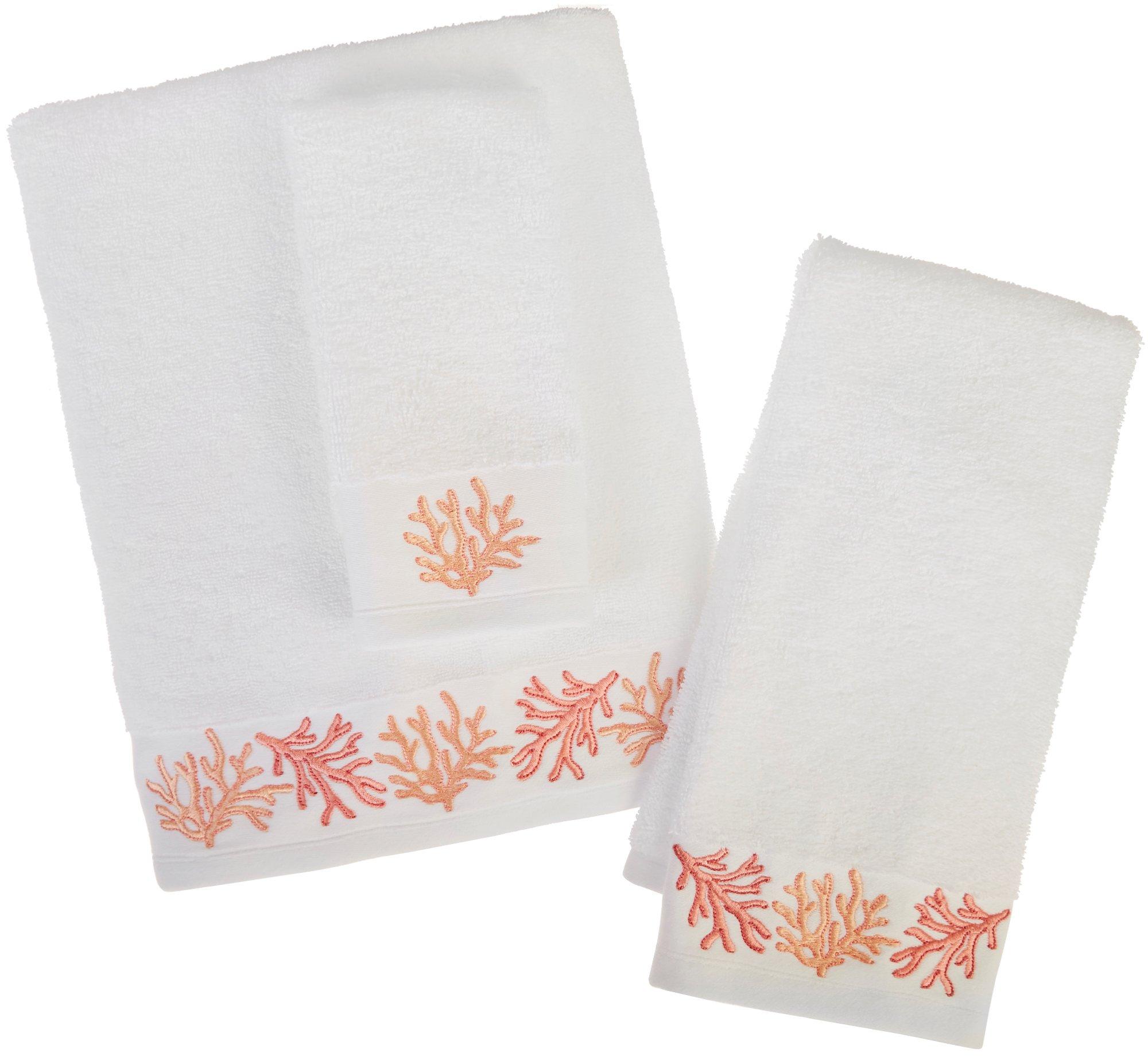 Coastal Home Coral Bliss Embroidered Bath Towel Collection ...