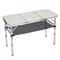thumbnail image 3 of Hassch 3-Height Adjustable Camping Table, Tri-Fold Portable Aluminum Alloy Picnic Table with Mesh Storage Shelf, Lightweight for Indoor Outdoor Beach Patio BBQ, 3FT, White, 3 of 9