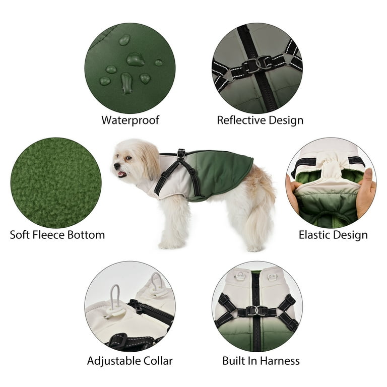 Dog Winter Coat Pet Warm Jacket with Reflective Adjustable Harness Waterproof Windproof Dog Vest Winter Coat with Zipper for Small Medium Large