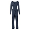thumbnail image 4 of Conjunto de 2 piezas de manga larga para mujer: top con cuello en V y pantalones anchos, poliéster y spandex, tallas S-XL, 4 of 4