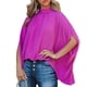 thumbnail image 3 of Camiseta informal holgada, de media manga y de color liso, talla L, de verano, color rojo rosa y cuello alto para mujer, 3 of 6