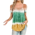 thumbnail image 1 of ameIAEA Square Neck Tops for Women Short Sleeve Summer Tunic Tops Color Block Ruffle Blouse, 1 of 4