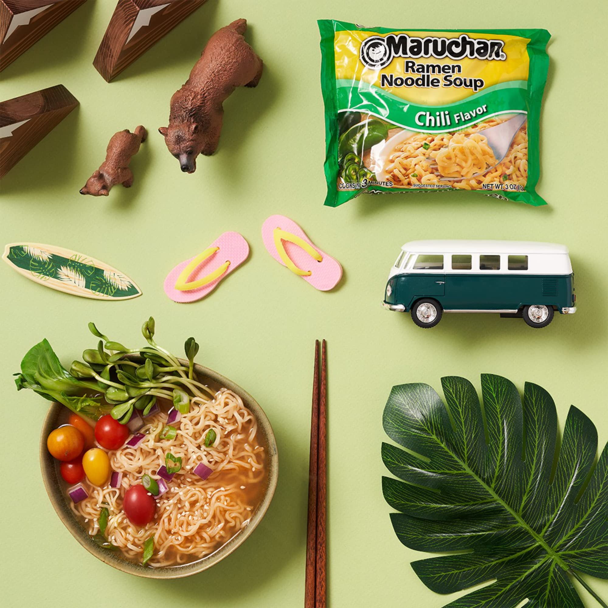 Maruchan Ramen Noodle Soup Variety, 7 Flavors, 3 Ounce Single Servings, Shelf-Stable (Pack of 24) with By The Cup Chopsticks
