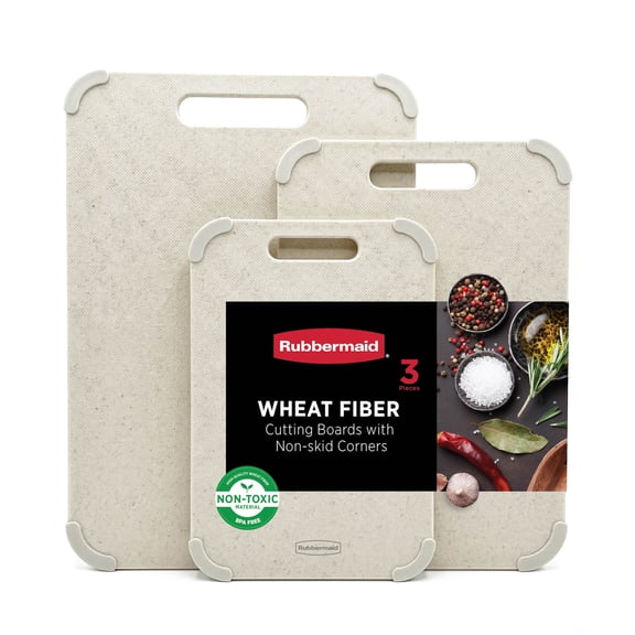 Rubbermaid 3-Piece Wheat Fiber Cutting Board Set with Non-Skid Corners, Coconut Milk, (White)