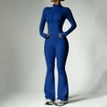 thumbnail image 4 of GILIGEGE Women 2 Piece Outfits Fall Long Sleeve Zip Up Tracksuit,workout sets,Thumbhole Jacket & High Waist Flare Leg Pants Set,Solid Color Slim Fit Outfit Active Suit for Workouts Dark Blue M, 4 of 4