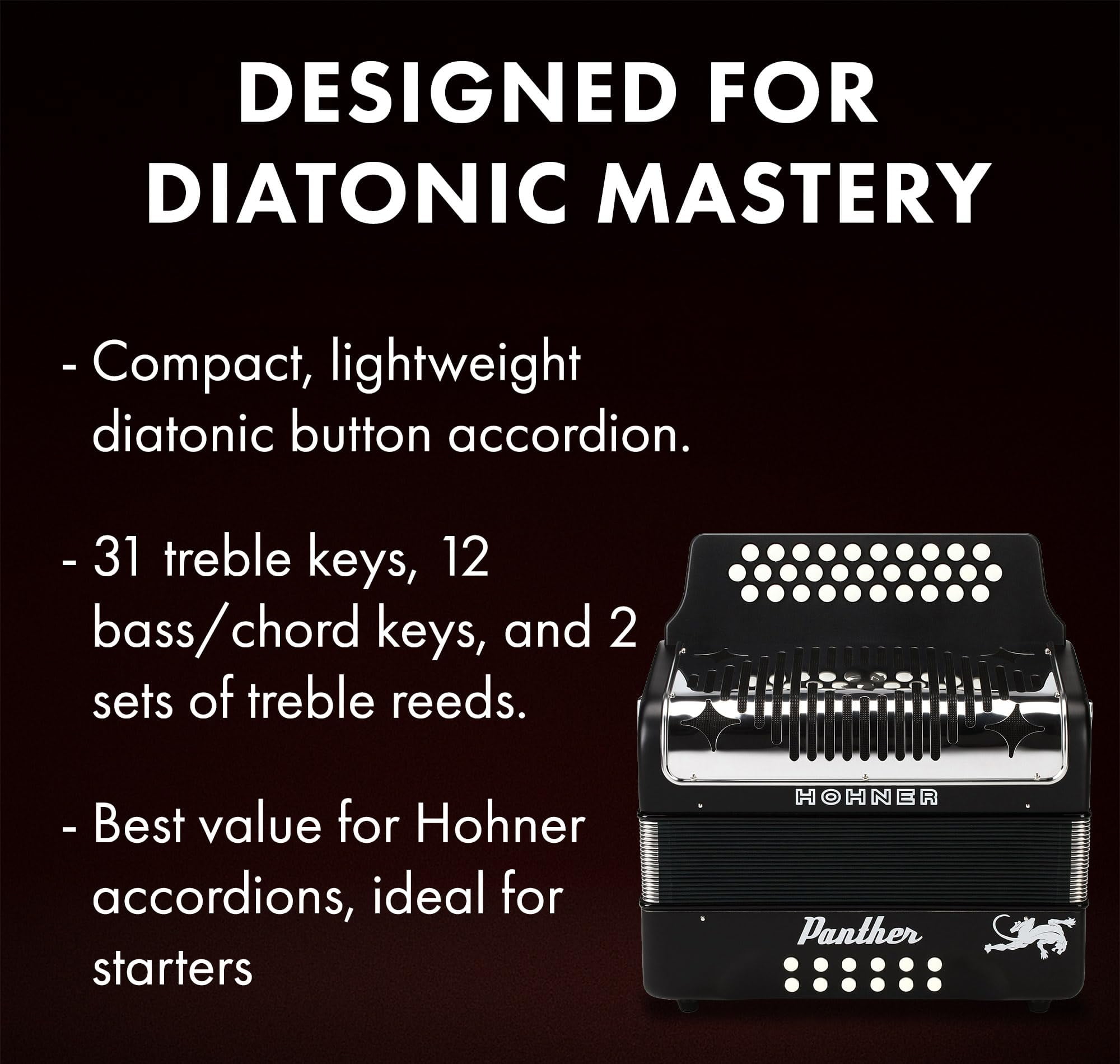Hohner Panther Diatonic Accordion - Keys G/C/F Bundle with Hard Case and Austin Bazaar Polishing Cloth