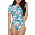 thumbnail image 1 of Balery Panda Flying in the Sky Body de cuello redondo de manga corta para mujer Tops de manga corta Tops básicos-Small, 1 of 7