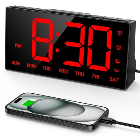 Mpow Alarm Clock for Heavy Sleepers, Digital Alarm Clock for Bedroom, Adjustable Brightness - ed 46