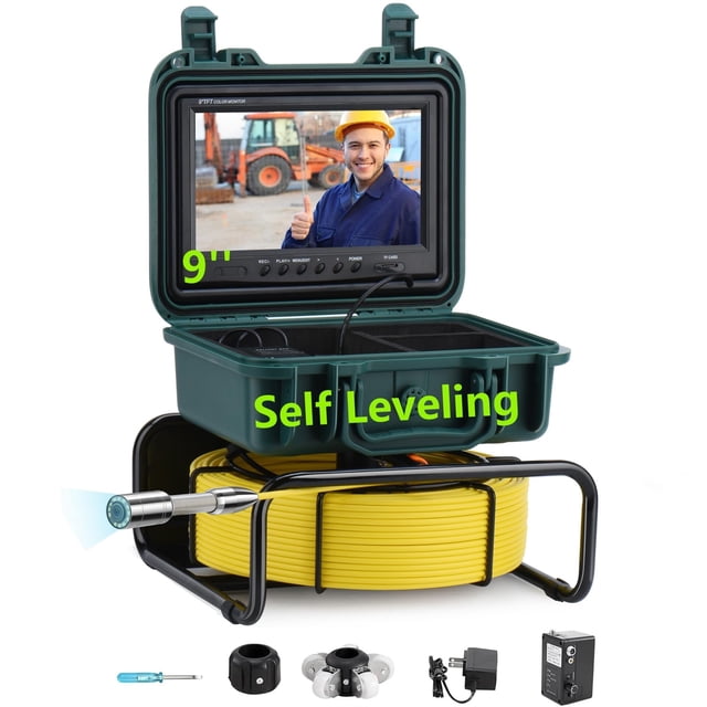 Cámara de alcantarillado JQKJCAM autonivelante de 30 m con monitor HD de 9 pulgadas