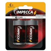 Angle View: IMPECCA C Batteries (2 Pack) High Performance C cell Alkaline Batteries 1.5 Volt LR14 Non Rechargeable Size C Alkaline Battery for Everyday Clocks Remotes Games Controllers Toys & Electronics