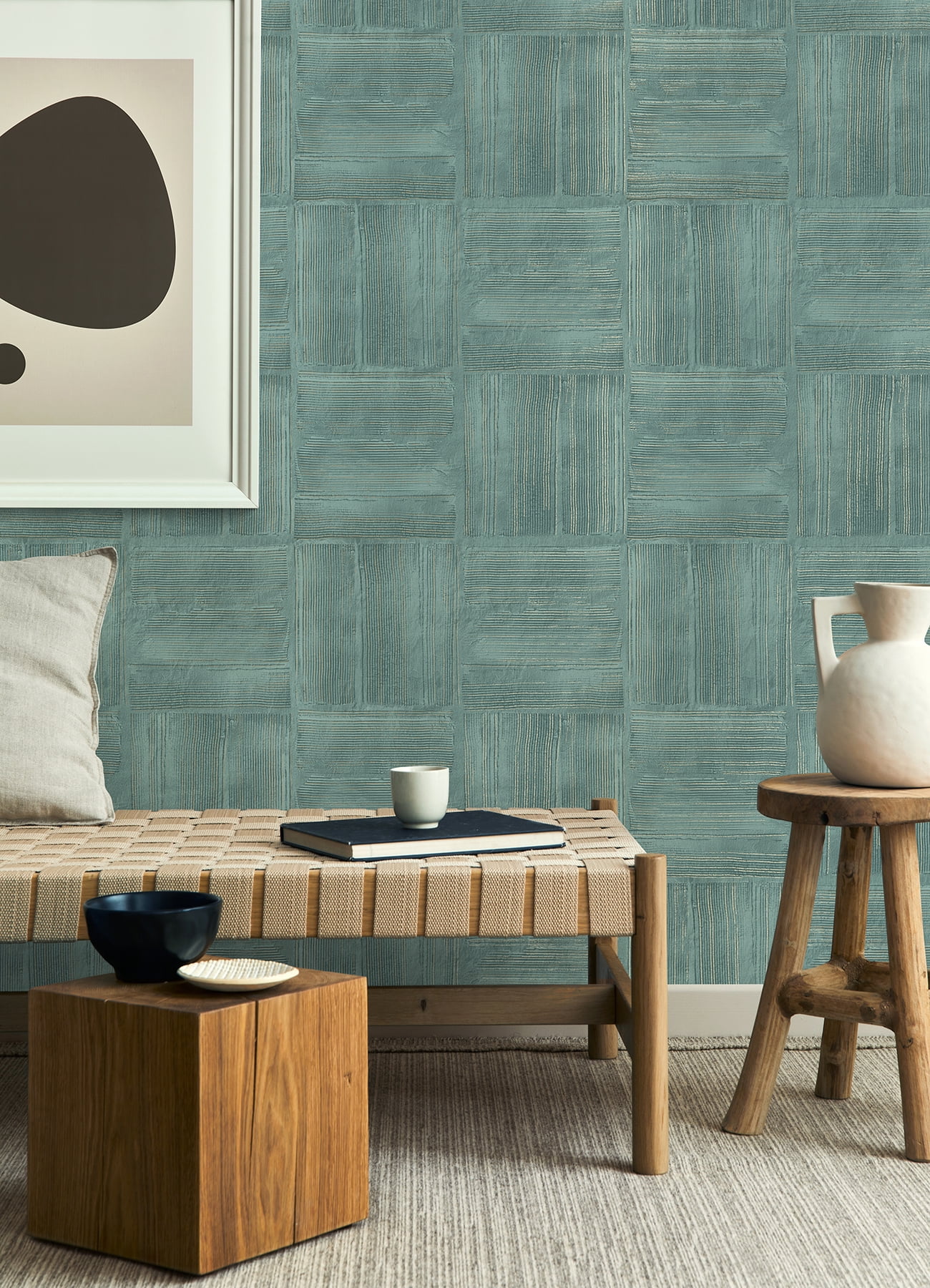 Advantage Jasper Teal Block Texture Wallpaper