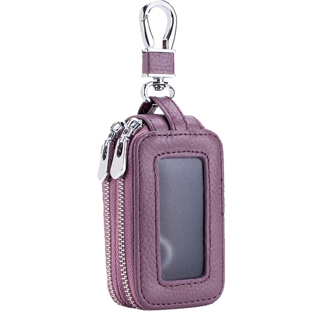 Bolsa para llaves de coche de doble capa, bolsa para llaves con cremallera multifuncional de cuero MFZFUKR CPB-US-PSF854-4
