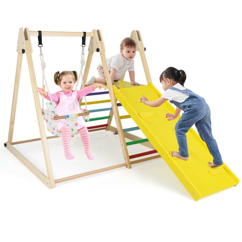 Resenkos 4-in-1 Indoor Jungle Gym with Baby Swing & Ramp - Multicolor
