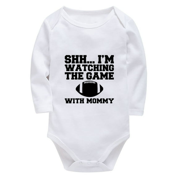 Shh I‘m Watching The Footaball Game With Mommy Baby Going Home Outfit Long Sleeve Summer Romper Baby Girl White Baby Boy One