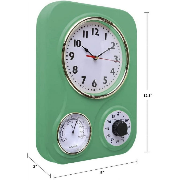 Lily's Home Retro Kitchen Timer Wall Clock, Bell Shape - Turquoise
