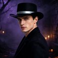 thumbnail image 4 of BRGZLK Felt Top Hat Magician Hat Adults Lightweight Comfortable Costume Accessory with Elegant Black Ribbon Ringmaster Hat for Halloween Christmas Dress Up Silver Free Size, 4 of 4