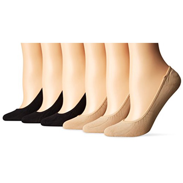 PEDS Women's Essential Low Cut No Show Socks, 6 Pairs, Black/Nude, Shoe
