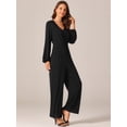 thumbnail image 2 of DARING DIVA Women's V Neck Long Sleeve High Waisted Wide Leg Jumpsuits M Black, 2 of 6